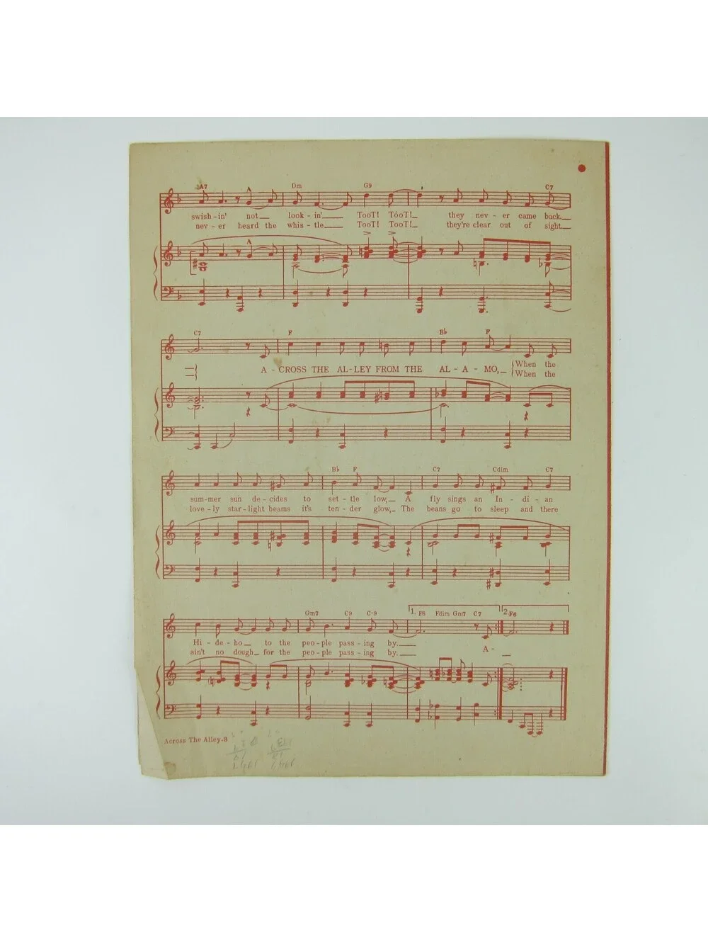 Sheet Music Across The Alley From The Alamo The Mills Bros Joe Greene 1947